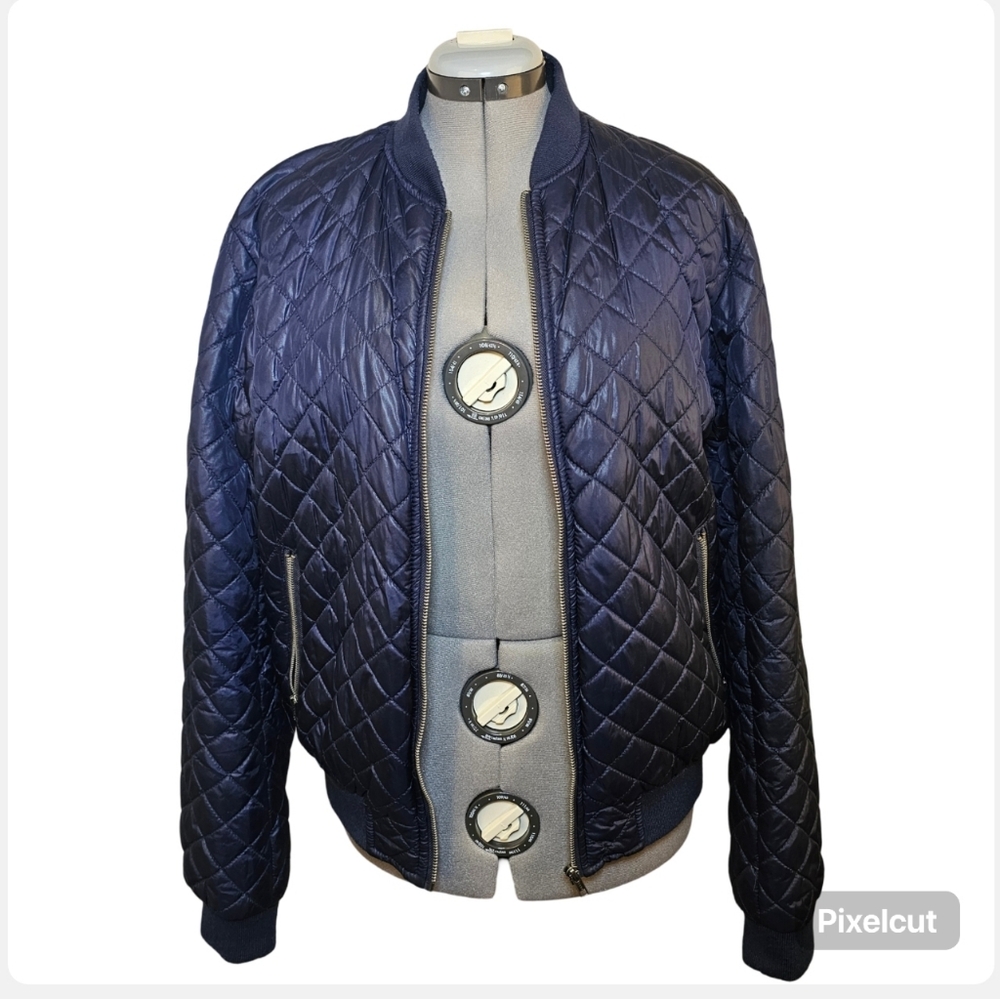👍 !Solid Contemporary navy blue men's diamond quilted puffer jacket size L US.